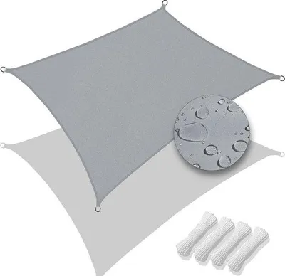 Produktbild von Sonnenseil, rechteckig, inkl. Befestigungskordeln, wasserdicht, Sonnenschutz, wetterbeständig und UV-Schutz, für Balkon, Garten, Terrasse, 3x4m, grau