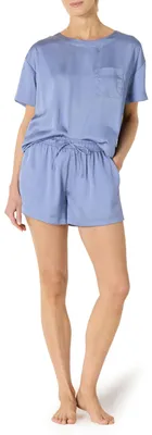 Produktbild von Amazon Essentials Damen Pyjama-Set Aus Satin Mit Trägertop Und Shorts In Relaxed-Fit, Staubblau, S