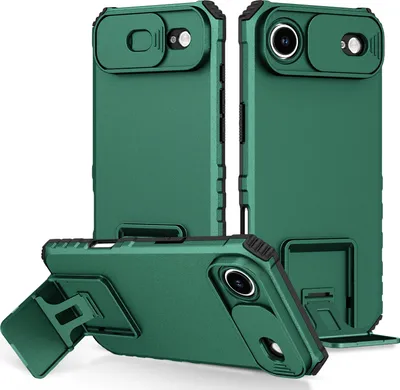 Produktbild von Dual Layer Hülle für iPhone Air Stossfest Robust Ständer Schutzhülle mit Schiebe Kamera Schutz Grün