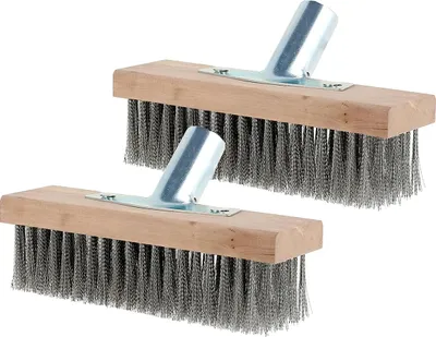 Produktbild von Robuster Drahtbesen 2 Stück 30cm mit Holzgriff für Terrasse, Pflaster, Beton