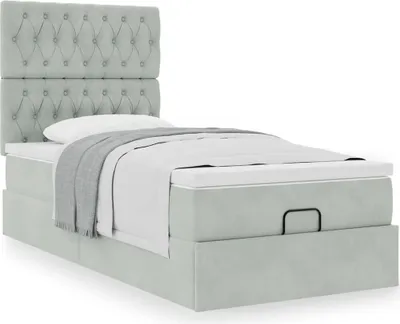 Produktbild von Ottoman-Bett mit Matratzen Hellgrau 100x200 cm Samt