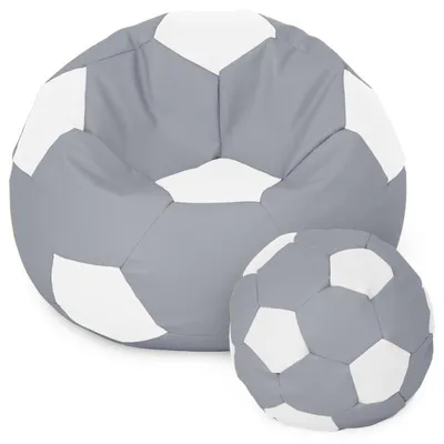 Produktbild von Fußball Sessel mit Füllung EPS Perlen Sitzsack Beanbag Sitzkissen 50cm Grau und Weiß Sitzkissen Kissen Sitzsäcke Wohnzimmer Sitzsackbezug Gamer