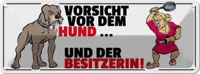 Produktbild von vianmo Blechschild 10x27 cm Vorsicht vor Hund & der Besitzerin Warnschild Hinweisschild Sicherheit