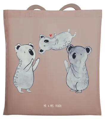 Produktbild von Mr. & Mrs. Panda Jutebeutel Koalas Feiern - Braun Pastell - Geschenk, Geburtstag, Tote Bag, Koala, dokumententasche, Herz, Einkaufstasche, Tasche, Party, Schultasche
