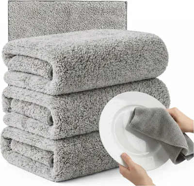 Image de Chiffons en microfibres 30 cm gris, lot de 3