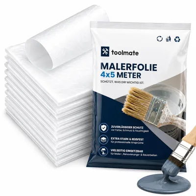 Zdjęcie produktu dla 6x folia malarska - 4x5 metrów i folia maskująca - 160 m² - bardzo mocna folia budowlana - przezroczysta do renowacji i usuwania