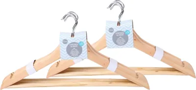 Produktbild von Kleiderbügel aus Holz 44,5cm - 10 Stück - mit Hosensteg und Rockeinkerbung