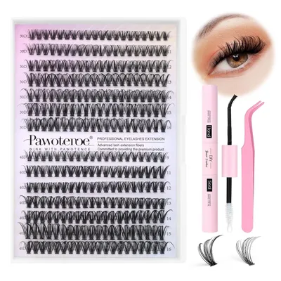 Produktbild von Wimpernverlängerungsset zum Selbermachen, 280-teiliges Wimpernbüschel-Wimpernverlängerungsset, 9–16 mm, 30D, 40D, Einzelwimpernset mit Wimpernkleber und -versiegelung, Wimpernpinzette zur Selbstverwendung (30D&40D, 0,07D, 9–16 mm, Set)