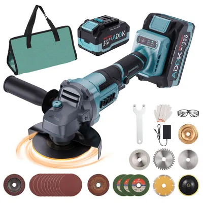 Obrázek produktu pro 125mm akumulátorová úhlová bruska, bezkartáčový motor, 6stupňová regulace otáček, 2x akumulátor, rozsáhlá sada příslušenství