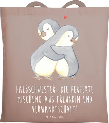 Produktbild von Mr. & Mrs. Panda Shopping Tasche Halbschwester Glück - Braun Pastell - Geschenk, Jubiläen, Tote Bag, Baumwolltasche, Stoffbeutel, Familie, Patchworkfamilie, Laptoptasche