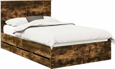 Image de vidaXL Cadre de lit Chêne fumé 135 x 190 cm Bois d'ingénierie