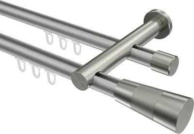 Produktbild von Interdeco Innenlaufstange / Gardinenstange mit Innenlauf Silbergrau / Edelstahl-Optik, Typ Platon Tanara (Konus), 20 mm Ø 2-läufig, 480 cm