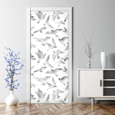 Produktbild von Dekorative Aufkleber selbstklebend Klebefolie Türaufkleber Türposter Graue Aquarell Vogel 85 x 200 cm