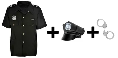 Produktbild von Herren Hemd - Police Officer - inkl. Mütze + GRATIS Handschellen Cop Polizist, Größe:XXL