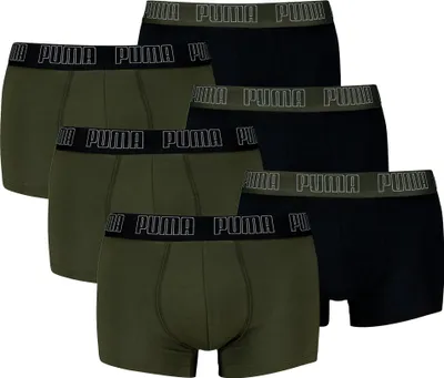 Produktbild von PUMA Herren Boxershorts, 6er Pack - Everyday Trunks 6P, Baumwolle Stretch, einfarbig Schwarz/Grün M