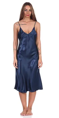 Produktbild von Damen Negligé Nachtwäsche Nachtkleid Dessous Satin; Dunkelblau M