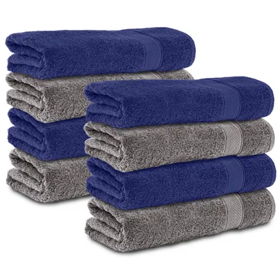 Produktbild von Komfortec 8er Handtücher 50x100 cm Set aus 100% Baumwolle, 470g/m², Frottee, Weich, Anthrazit/Navyblau
