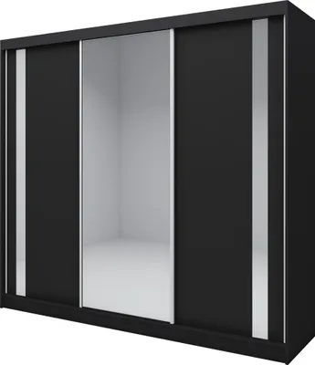 Produktbild von Masseno Schiebetürenschrank GRAZIA 240 cm Kleiderschrank Schlafzimmer Schrank 3-türig mit Spiegel Schwarz