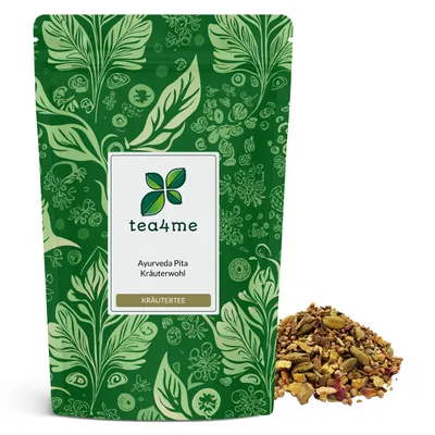 Produktbild von tea4me Ayurvedamischung Pitta Kräuterwohl Ayurvedatee mit Ingwer-Zimt-Geschmack