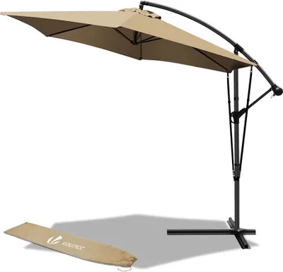 Produktbild von VOUNOT® 300 cm Ampelschirm, Sonnenschirm mit Windsicherung und Schutzhülle, Khaki