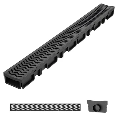 Image de VEVOR, 5 pièces. Gouttière de drainage pour sol, en plastique, dimensions 1005x103x62 mm, gouttière pour terrasse avec grille et bouchons d'extrémité, capacité de charge de 1,5 tonne, débit maximal de 6 m³/h, système de drainage pour jardin, allée, piscine