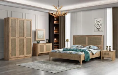 Image de Ensemble de chambre à coucher complet Armoire Lit Commode Tables de nuit Marron 6pcs