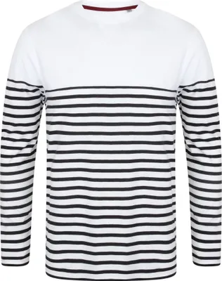 Image de Front Row T-shirt manches longues homme rayé PC2943 (M) (Blanc/bleu marine)