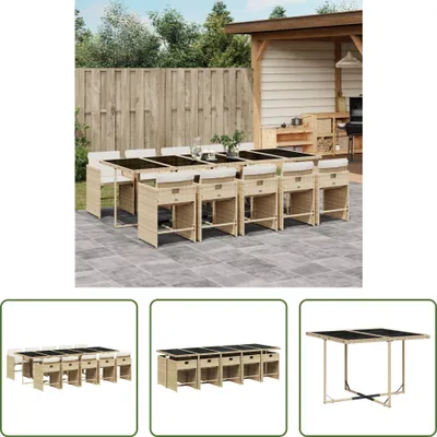 Produktbild von The Living Store 11-tlg. Garten-Essgruppe mit Kissen Beige Poly Rattan