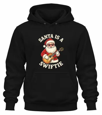 Imagen del producto de Sudadera con capucha uni, diseño divertido de "Santa", ideal para Navidad, con estampado de guitarra, estilo rock, color negro, talla L