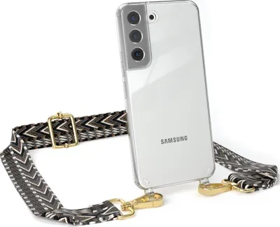 Produktbild von EAZY CASE Handykette - Verstellbarer Trageriemen kompatibel mit Samsung Galaxy S22 5G, Handykordel mit transparenter Silikon-Hülle, Band in Grau