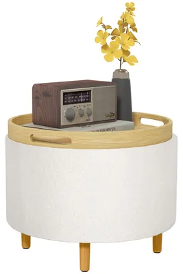 Image de HOMCOM : Tabouret de repos avec rangement, pouf rond avec couvercle rabattable
