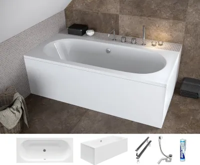 Produktbild von ECOLAM Badewanne Wanne für Zwei Acryl Vi-Besco Rechteck 160x75 Schürze Füße Silikon Ablaufgarnitur GRATIS