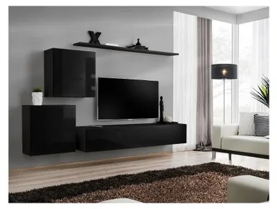 Image de Ensemble meuble TV mural - Switch V - 250 cm x 150 cm x 40 cm - Noir