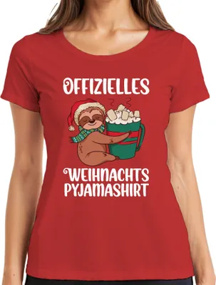 Produktbild von Offizielles Weihnachts-Pyjama Faultier - Weihnachten Weihnachtsgeschenk Christmas Damen T-Shirt, Rot, XL