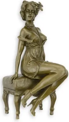 Obrázek produktu pro Casa Padrino barokní bronzová postava ženy se stoličkou 12,4 x 10,7 x v. 24,5 cm - Bronzová socha - dekorativní postava - barokní dekorace doplňky