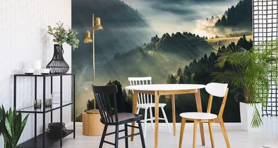 Produktbild von Fototapete Vlies Tapete Wald im Nebel 135 cm (B) x 90 cm (H) Wandbild Wanddeko