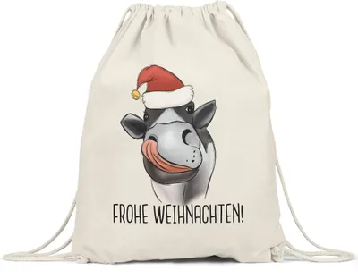 Produktbild von Frohe Weihnachten Turnbeutel Gymsack  Rind Kuh Fleisch Weihnachtsdekoration Merry Christmas Weihnachtsessen