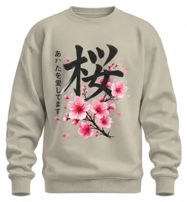 Obrázek produktu pro Japonské sakury, růžové květy, Japonsko, styl Y2K, mikina s kapucí, přírodní motiv, velikost S