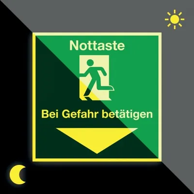 Produktbild von Aufkleber | PERMALIGHT power langnachleuchtend Rettungszeichen Nottaste bei G...