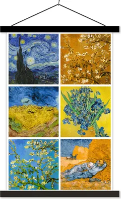 Produktbild von MuchoWow® Textilposter Van Gogh - Collage - Sternennacht 40x60 cm mit schwarzem Rahmen - Wanddekorationen
