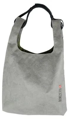 Produktbild von Bonizetti Damentasche DARLING - Handtasche aus Kraftpapier Tragegriff aus echtem Leder Grau 28,5 x 12 x 45cm (LxBxH) Schultertasche, geräumig, Shopper, Henkeltasche, Trägertasche