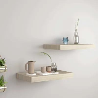 Obrázok produktu pre The Living Store Plávajúce nástenné police 2 ks. Dubová farba 40x23x3,8 cm MDF
