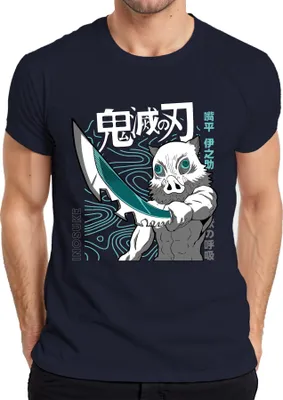 Immagine prodotto di Maglietta da uomo Inosuke Demon Hunter Anime Boar Mask Sword Manga Fan Gift, Navy, S