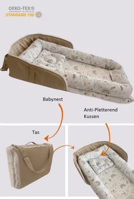 Image de Ensemble nid pour bébé Jaju Baby avec sac, motif canards, 120 x 60 x 10 cm, marron