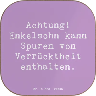 Produktbild von Mr. & Mrs. Panda Untersetzer für Gläser Spruch Enkelsohn Verrücktheit - Lavendeltraum - Geschenk, Verwandte, Freude, Tassenuntersetzer, Erinnerungen, Tischuntersetzer