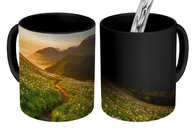 Obrázek produktu pro KitchenYeah® Kouzelný hrnek Kouzelný hrnek Kouzelné květiny - Slunce - Hory 350 ml hrnek měnící barvu nápad na dárek - kouzelný hrnek - fotohrnek - keramické hrnky - obrázky - hrnek na kávu - hrnek na nápoje - K
