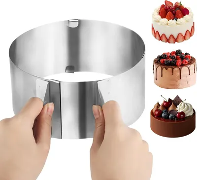 Zdjęcie produktu dla Forma do pieczenia o regulowanej średnicy, wykonana ze stali nierdzewnej, średnica od 16 do 30 cm, wysokość 8 cm, idealna do ciast i deserów