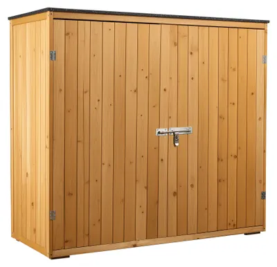 Produktbild von Wiltec Gartenhaus mit Doppeltür in Naturfarbe Holz 136 x 58 x 127 cm Gerätehaus für den Garten Geräteschuppen Gartenschrank Geräteschrank