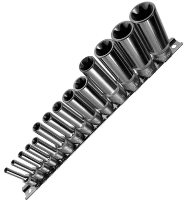 Produktbild von 14 x Lange Stecknuss aussen TORX Nüsse E-PROFIL E4-E24 (1/4" 3/8" 1/2" Antrieb)