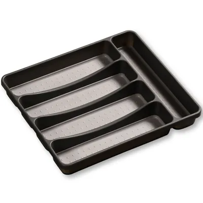 Produktbild von KESPER 30091 Besteckkasten 32,5 x 29,5 x 4,5 cm mit 5-fach Einteilung, PP-Kunststoff, grau / Besteckeinsatz